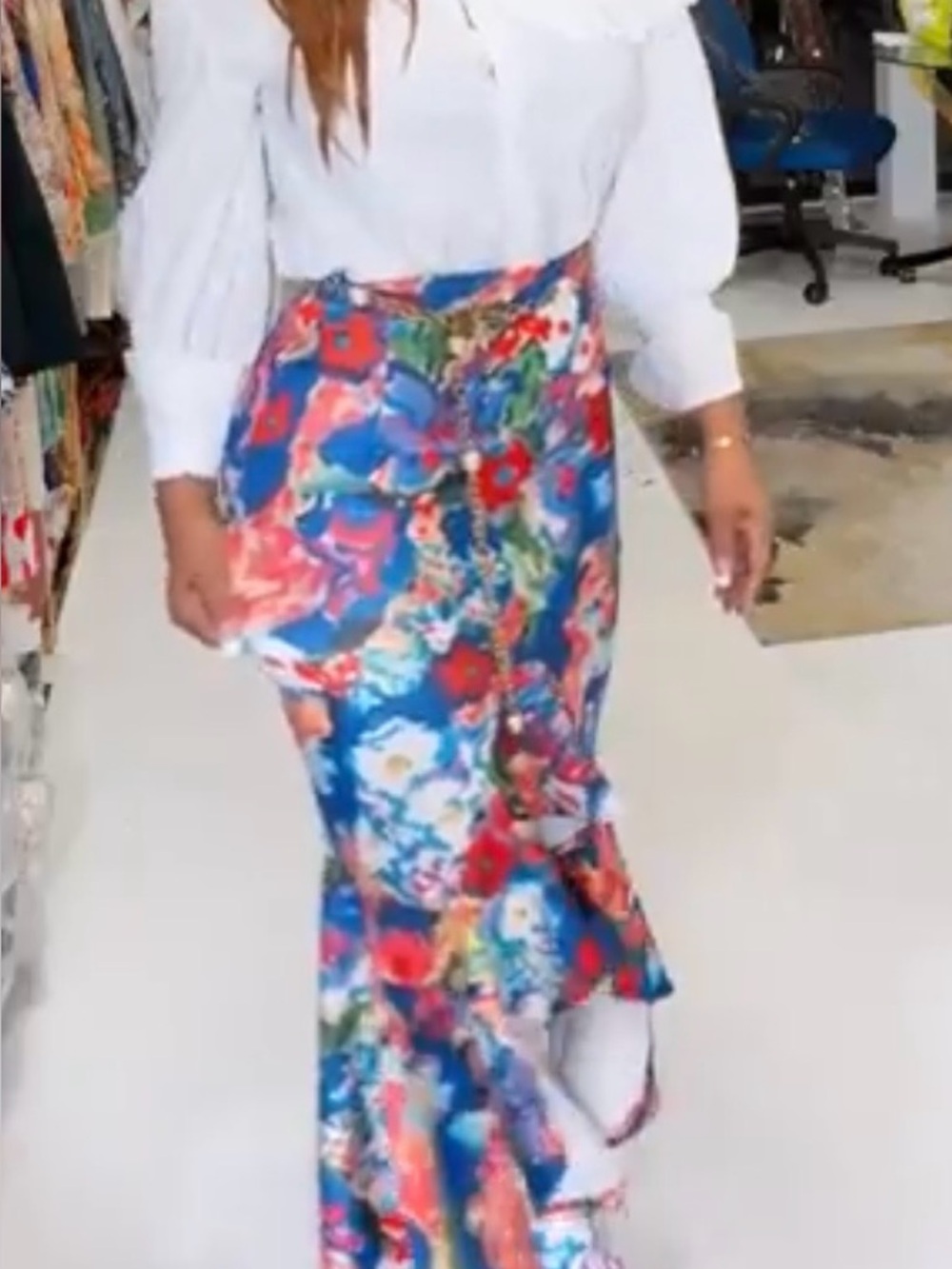 Beulah Style- Floral High-Waist Mermaid Skirt - Picture 7 of 16